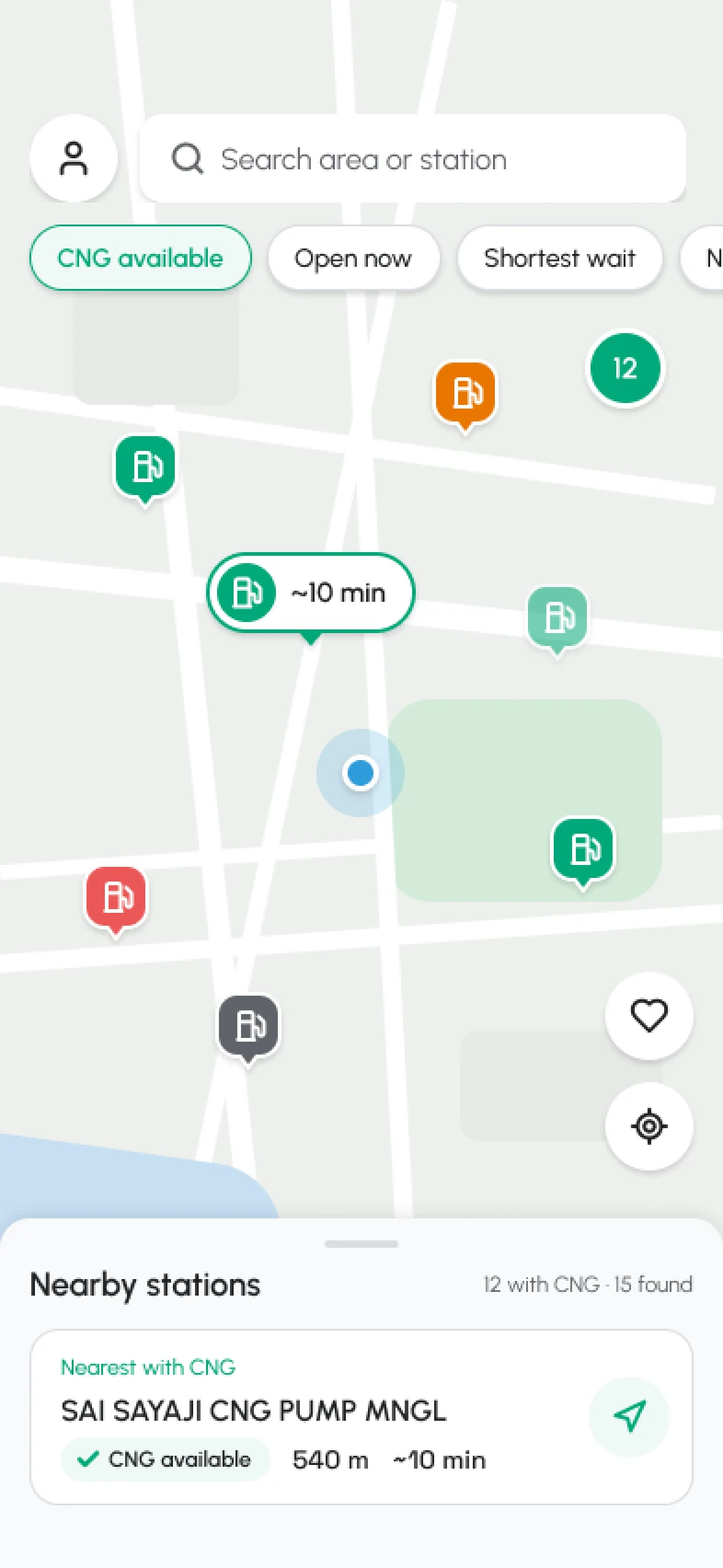 GasView map with CNG station pins near you